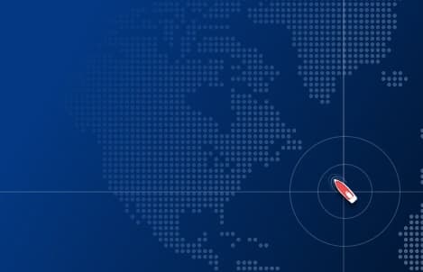 Satellite view of ocean with vessel tracking overlay